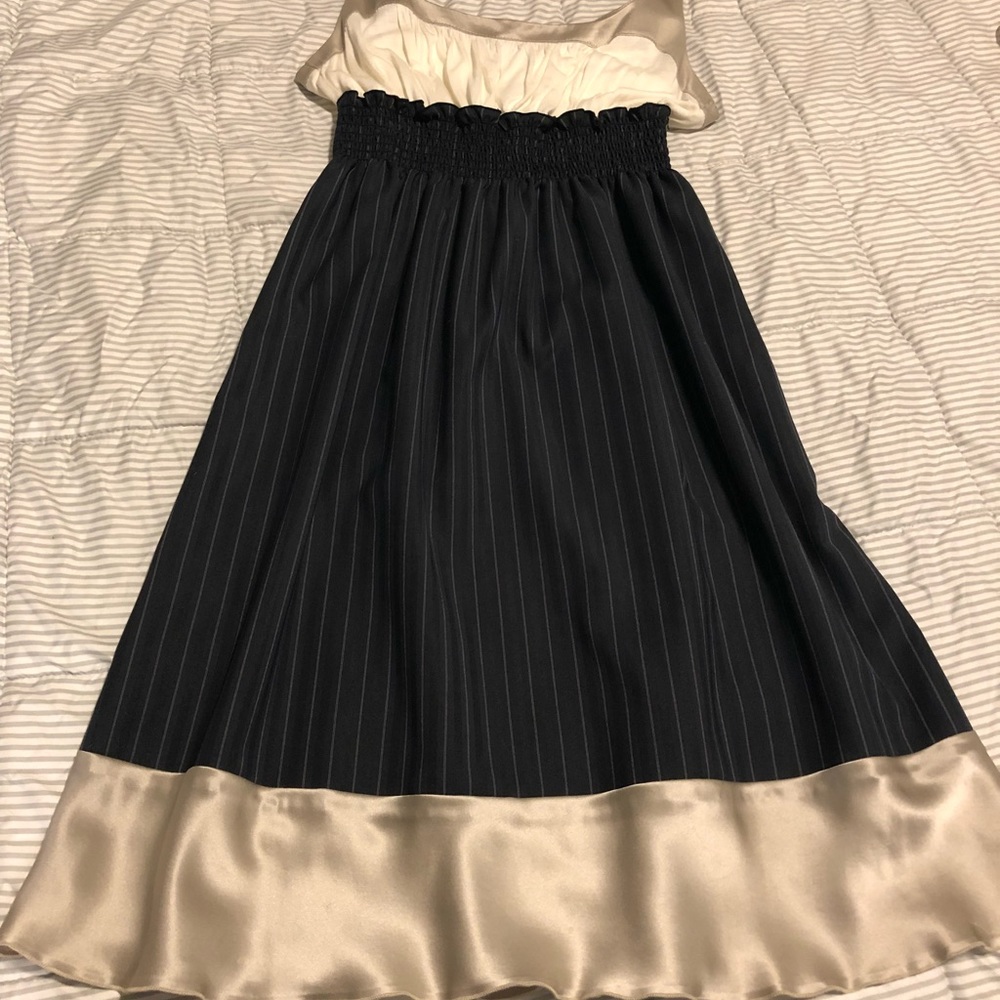 matty m black and champagne pinstripe dress